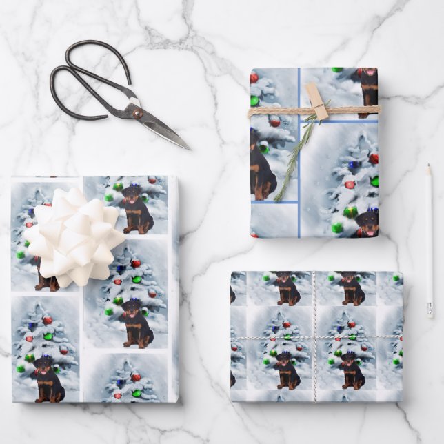 Rottweiler Puppy Christmas Geschenkpapier Set (Vorderseite)