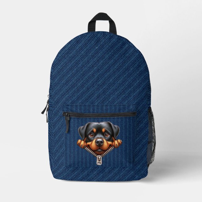 Rottweiler Puppy Denim Tuch Bedruckter Rucksack (Vorderseite)