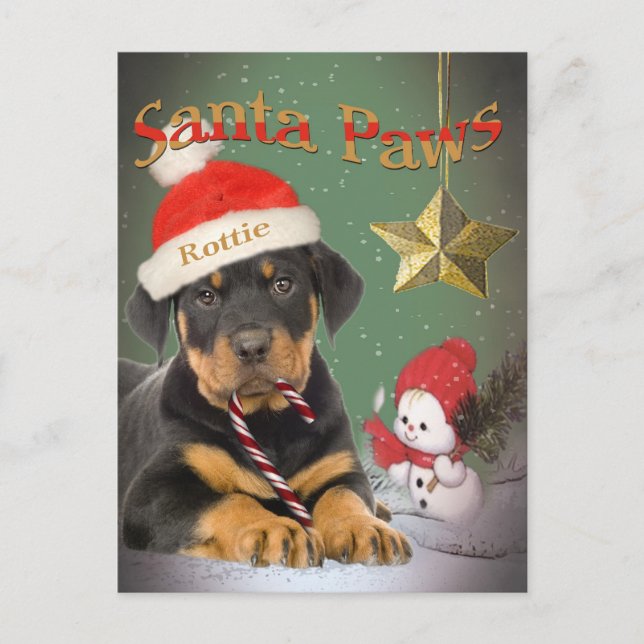 Rottweiler Puppy Santa Paws Karten (Vorderseite)