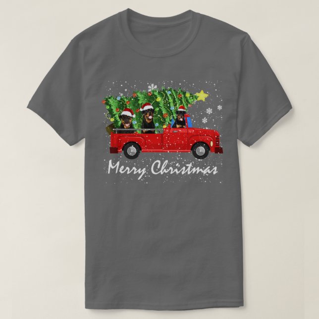 Rottweiler Red Car Truck Christmas Tree Merry Chri T-Shirt (Design vorne)