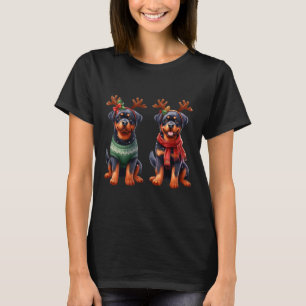 Rottweiler Reindeer Weihnachtsmannmütze Xmas Light T-Shirt