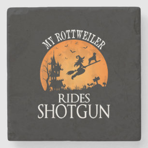 Rottweiler Rides Shotgun Dog Lover Halloween-Party Steinuntersetzer