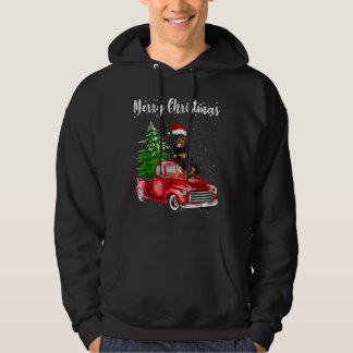 Rottweiler Riding Red Truck Frohe Weihnachtslieder Hoodie