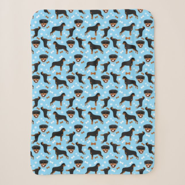 Rottweiler Rottie Dog Muster Blau Sherpadecke (Vorderseite)