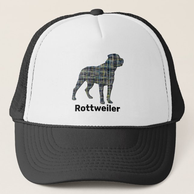 Rottweiler / Rottie Dog Silhouette Grid Truckerkappe (Vorderseite)
