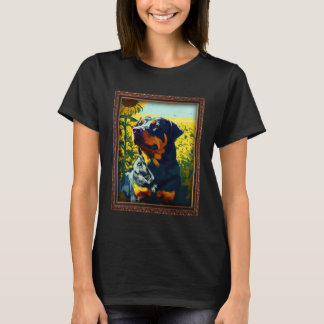 Rottweiler Rottie Painting Sunflower Flower Mom Wo T-Shirt