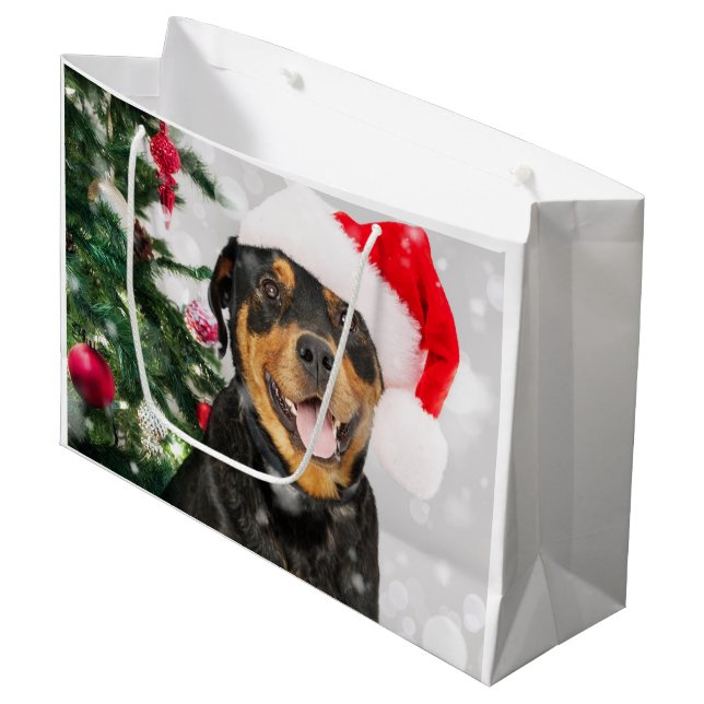 Rottweiler Santa Große Geschenktüte (Vorderseite Schrägansicht)