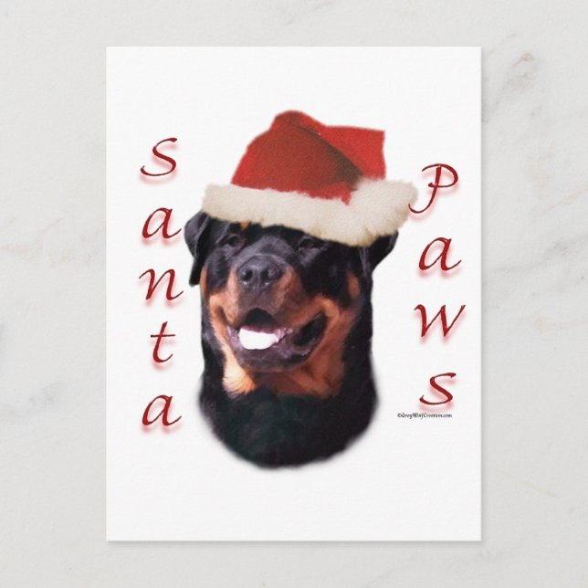 Rottweiler Santa Paws Feiertagspostkarte (Vorderseite)