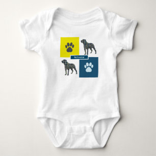 Rottweiler Silhouette Hund & Paw Gelb & Blau Grid Baby Strampler