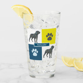 Rottweiler Silhouette Hund & Paw Gelb & Blau Grid Glas