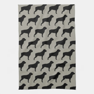 Rottweiler Silhouette-Muster-Grau Geschirrtuch