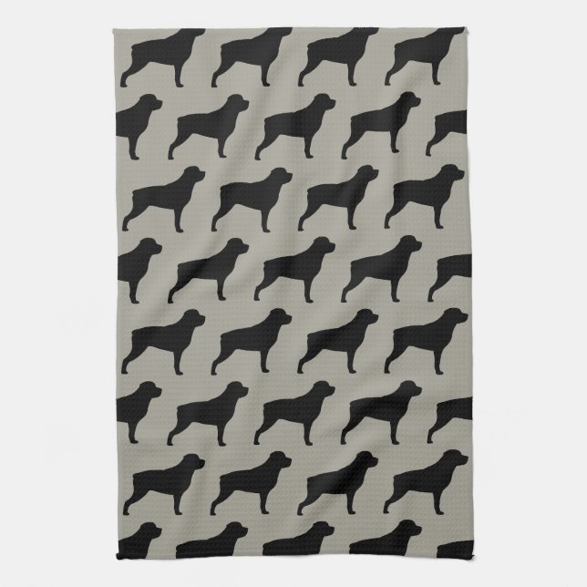 Rottweiler Silhouette-Muster-Grau Geschirrtuch (Vertikal)