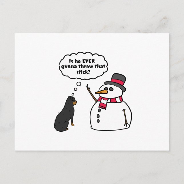 Rottweiler Snowman Weihnachten Postkarte (Vorderseite)