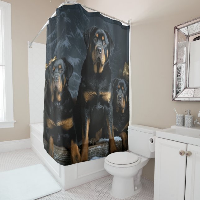 Rottweiler Snowy Sleigh Weihnachtsdekor Duschvorhang (Beispiel)