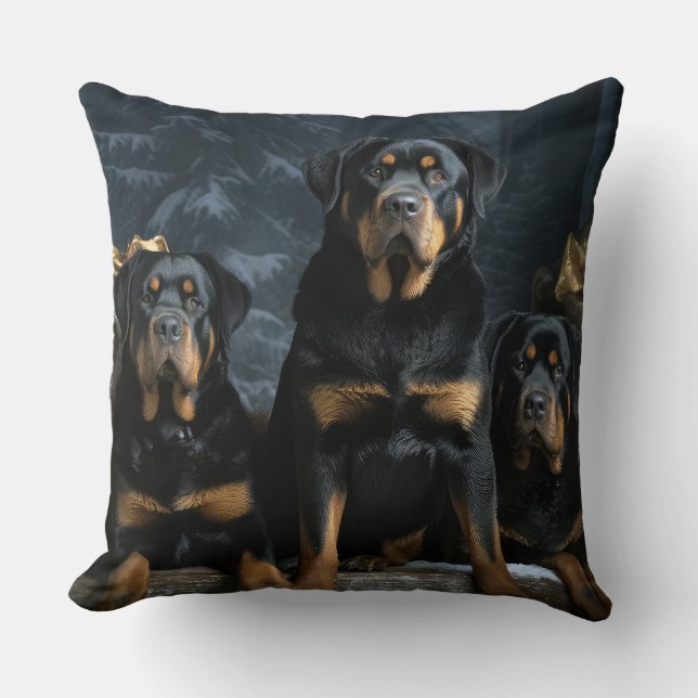 Rottweiler Snowy Sleigh Weihnachtsdekor Kissen (Vorderseite)