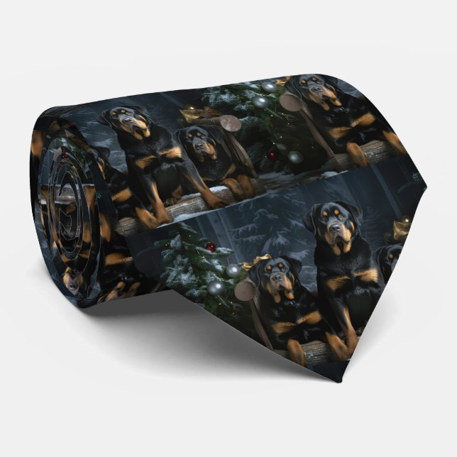 Rottweiler Snowy Sleigh Weihnachtsdekor Krawatte (Gerollt)