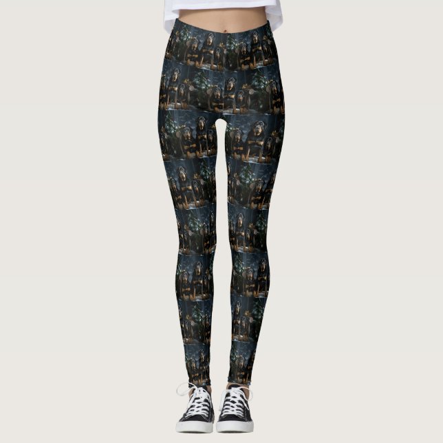 Rottweiler Snowy Sleigh Weihnachtsdekor Leggings (Vorderseite)