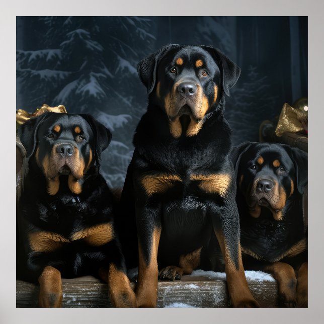 Rottweiler Snowy Sleigh Weihnachtsdekor Poster (Vorne)