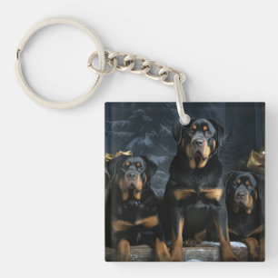 Rottweiler Snowy Sleigh Weihnachtsdekor Schlüsselanhänger