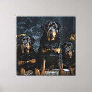 Rottweiler Snowy Sleigh Weihnachtsdekoration Leinwanddruck