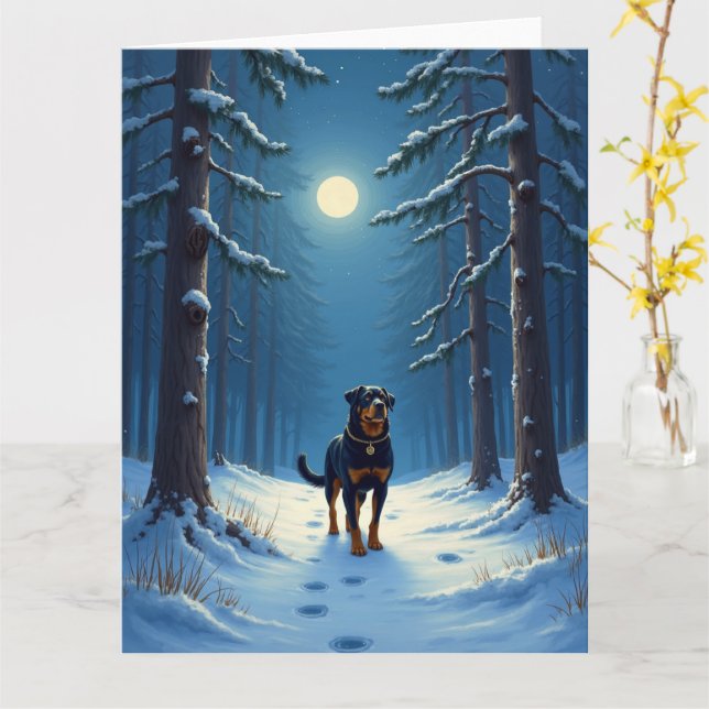 Rottweiler Starry Forest Hike Christmas Painting Karte (Gelbe Blume)