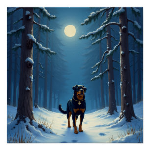Rottweiler Sternenwaldwanderung Weihnachtsmalerei Poster