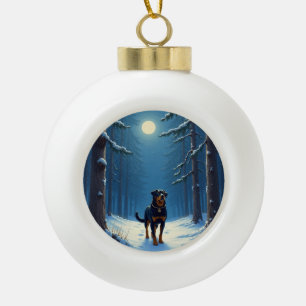 Rottweiler Sternwaldwanderung Weihnachtsmalerei Keramik Kugel-Ornament