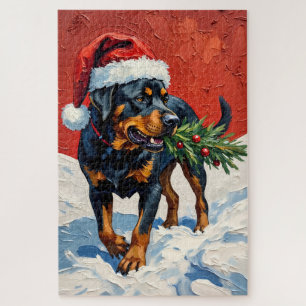 Rottweiler trägt Weihnachtsbaum-Sämlingshut
