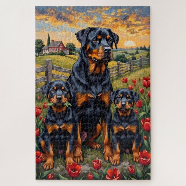 Rottweiler-Tulpenfeld-Kunst (Vertikal)