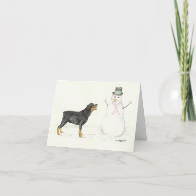 Rottweiler und Snowman Hund Art Note Card Karte (Vorderseite)