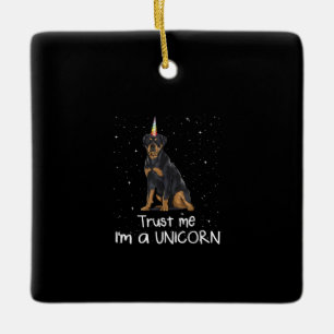 Rottweiler vertraue mir im a Einhornhund Keramikornament