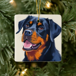 Rottweiler   Wasserfarben-Haustiermalerei Keramikornament