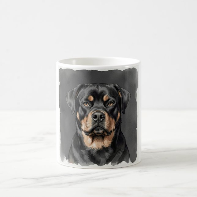 Rottweiler-Wasserfarben-Porträt Kaffeetasse (Mittel)
