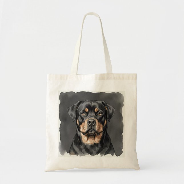 Rottweiler-Wasserfarbenporträt Tragetasche (Vorne)
