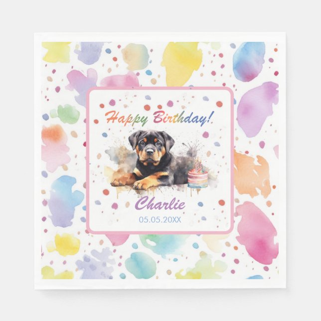 Rottweiler Wasserfarbpapier Napkins Serviette (Vorderseite)