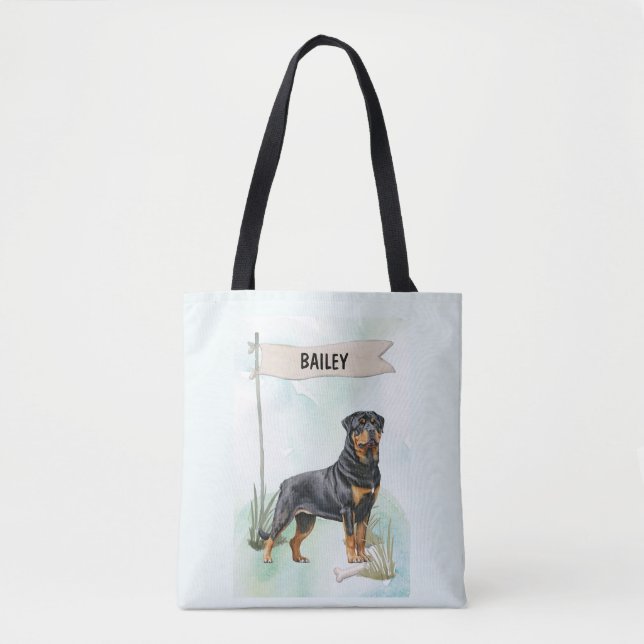 Rottweiler Watercolor Personalized Dog Tasche (Vorderseite)