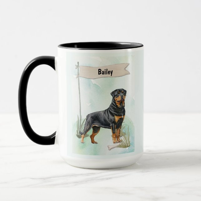 Rottweiler Watercolor Personalized Dog Tasse (Links)