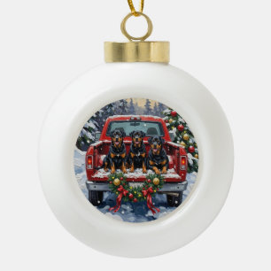 Rottweiler Weihnachten Roter LKW Urlaub Keramik Kugel-Ornament