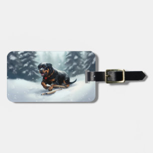 Rottweiler Weihnachten Schnee Winter Kissenbezug Gepäckanhänger