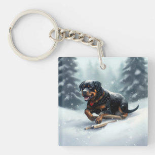 Rottweiler Weihnachten Schnee Winter Kissenhülle Schlüsselanhänger