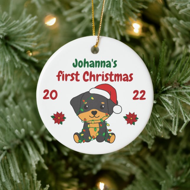 Rottweiler Weihnachtsbabys erste Weihnachten Keramik Ornament (Baum)