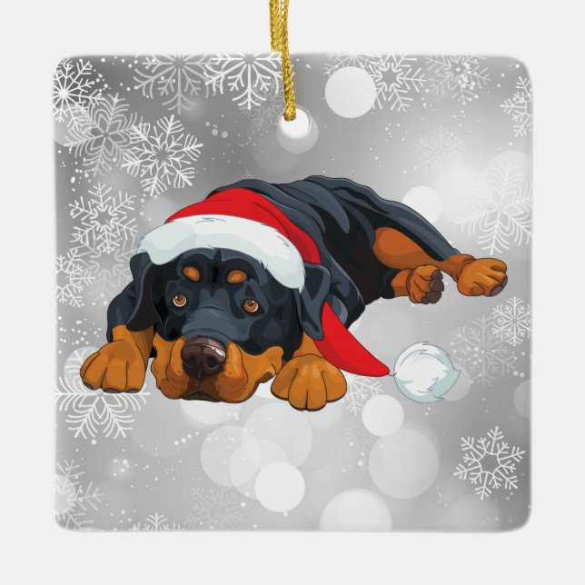 Rottweiler Weihnachtsbaum Keramikornament (Vorderseite)