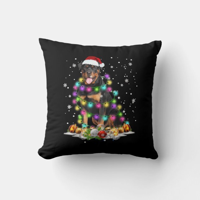 Rottweiler Weihnachtsbaum Lichter Xmas Kissen (Vorderseite)