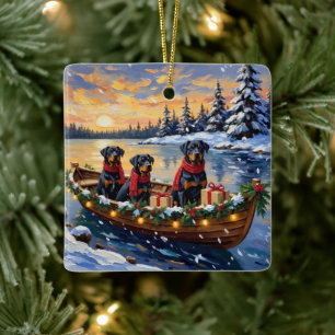 Rottweiler Weihnachtsboot Urlaub Keramikornament