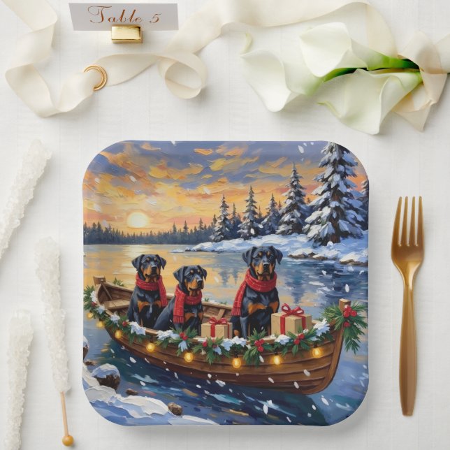 Rottweiler Weihnachtsboot Urlaub Pappteller (Hochzeit)