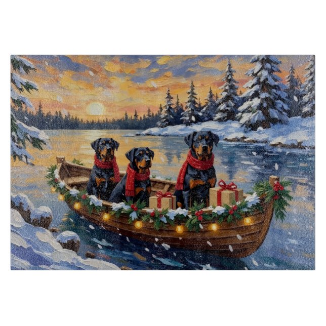 Rottweiler Weihnachtsboot Urlaub Schneidebrett (Vorderseite)
