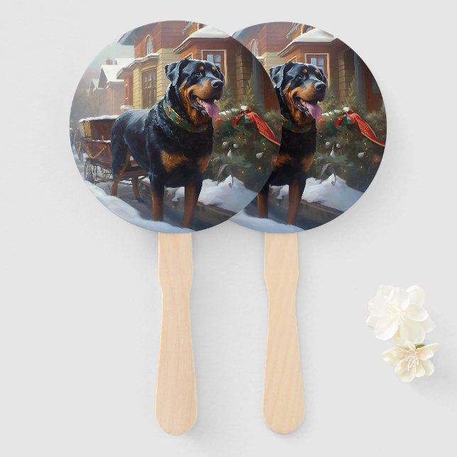 Rottweiler Weihnachtsfeiertage Fächer (Vorne und Hinten)
