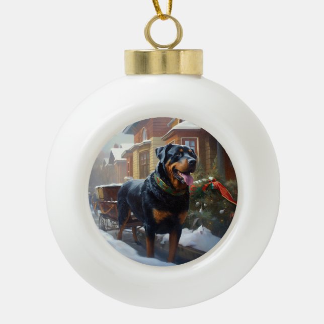Rottweiler Weihnachtsfeiertage Keramik Kugel-Ornament (Vorderseite)