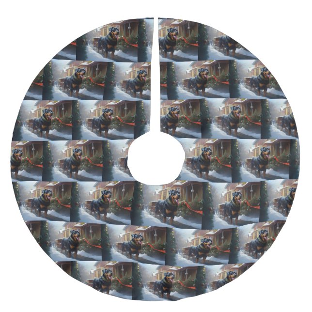 Rottweiler Weihnachtsfeiertage Polyester Weihnachtsbaumdecke (Vorderseite)