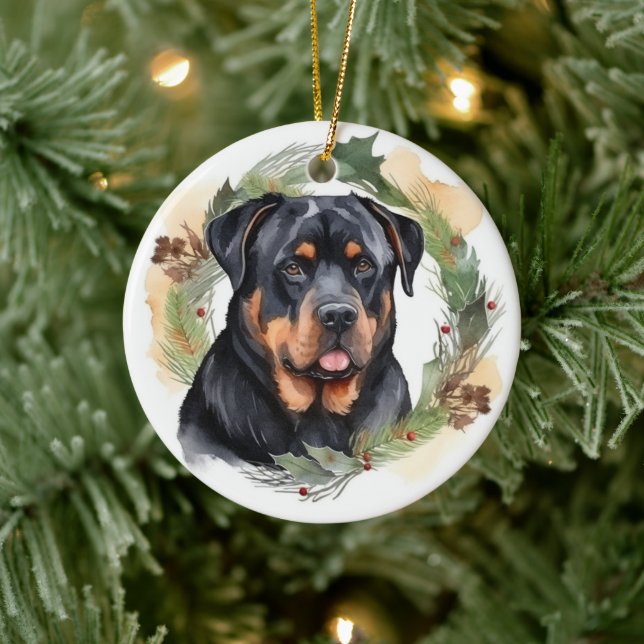 Rottweiler Weihnachtsmann Festliche Jungfrau Keramik Ornament (Baum)
